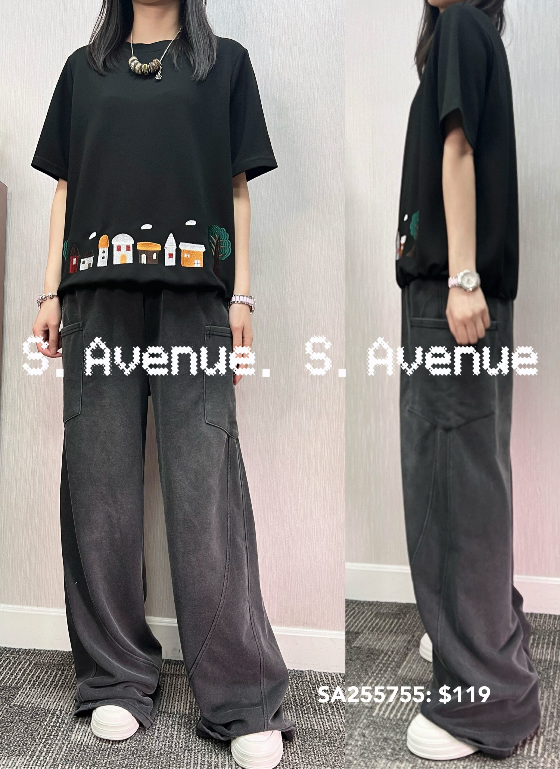 SA255755: 短袖下繡花圖案tee