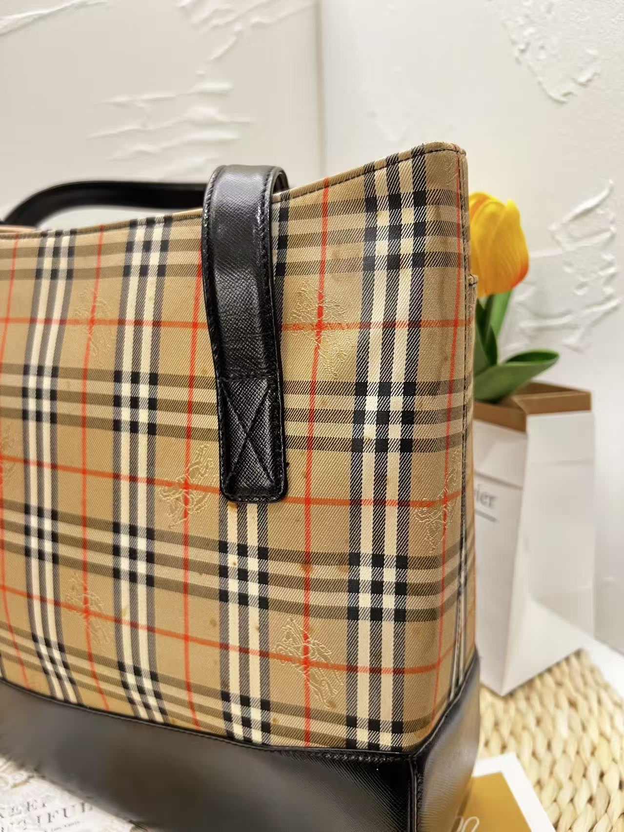 Burberry Vintage Haymarket Check Tote