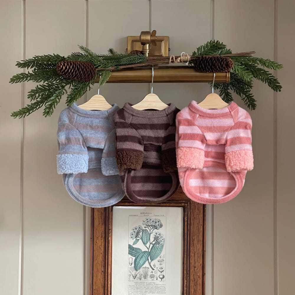 韓國 毛毛手袖 間條衫衫 / all in one 