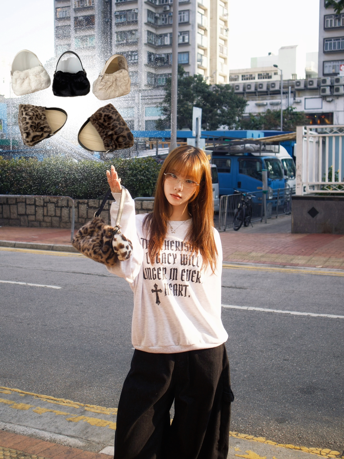 韓國豹紋毛毛迷你手袋（兩用）