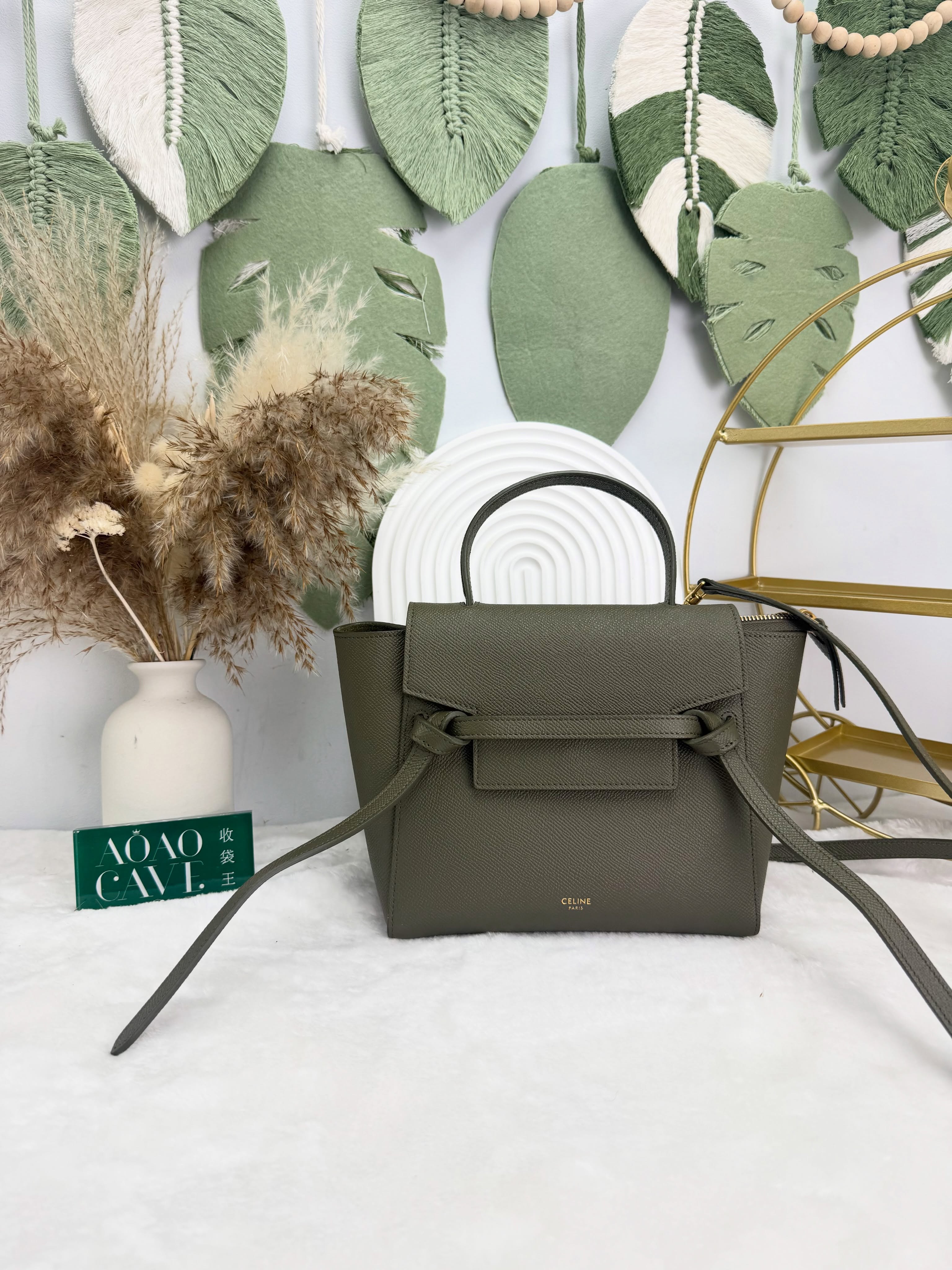 Celine👜 PRE OWNED 🛍️💚Belt Nano軍綠色金扣 有塵袋💼 