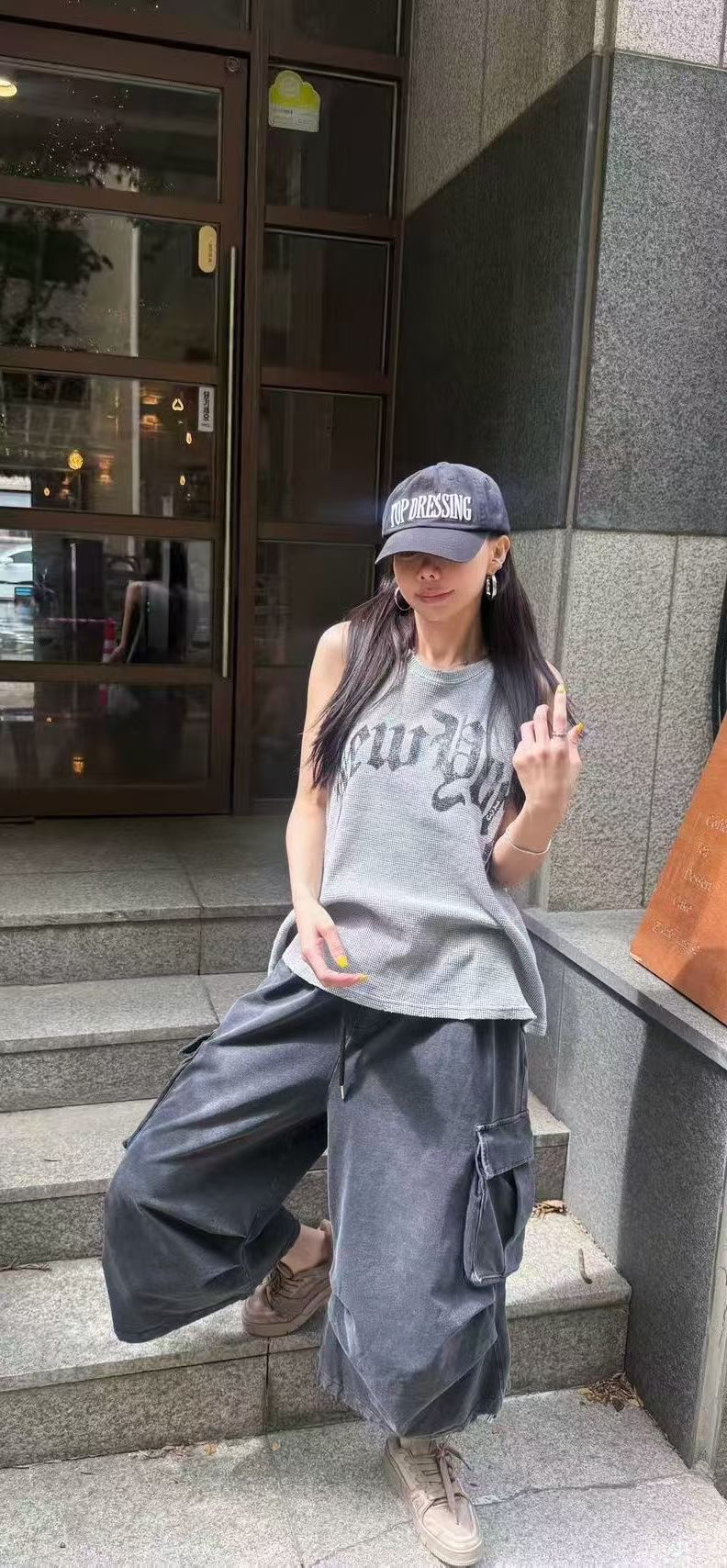 印花威化格紋無袖背心