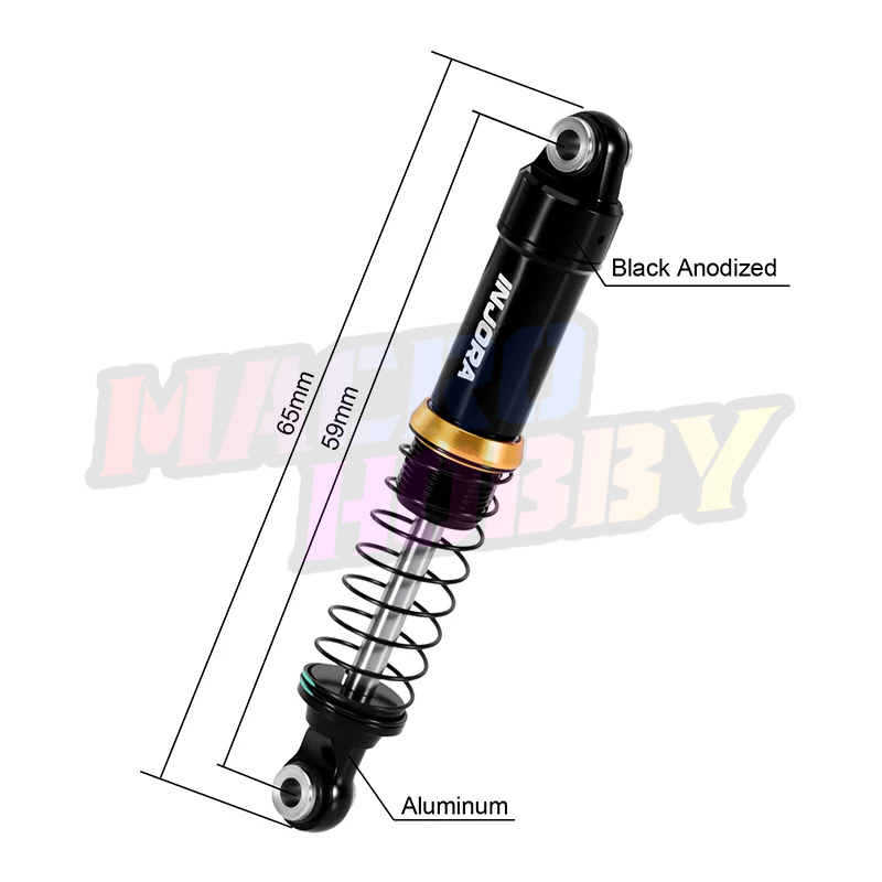 INJORA LS 59mm Aluminum Oil Shocks for 1/18 TRX4M 4PCS BLACK #530384