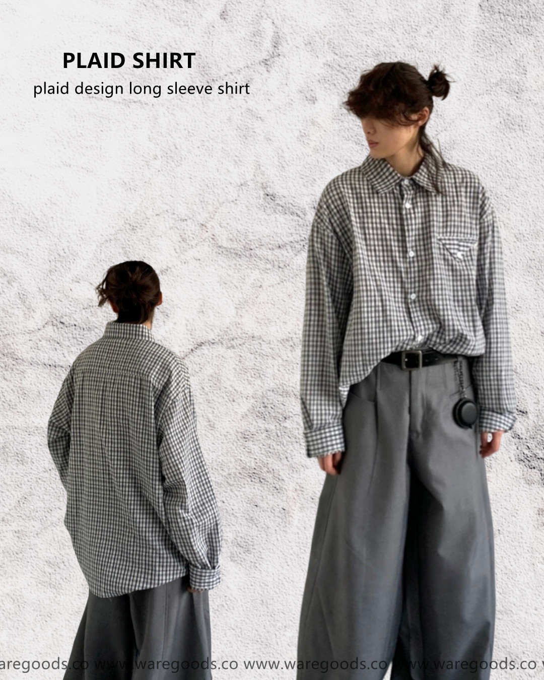 W193格紋翻領長袖恤衫
