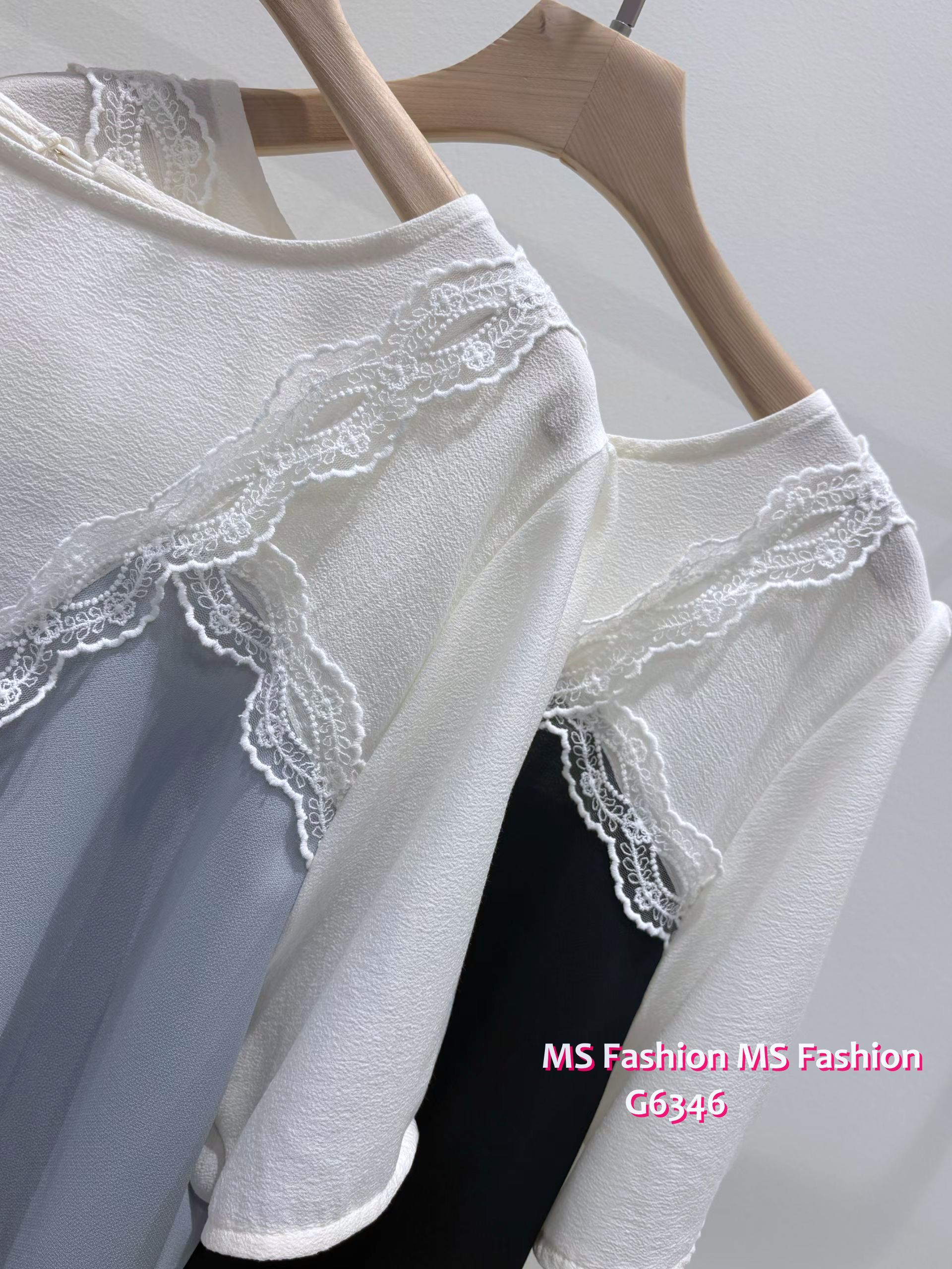 G6346 靚料拼色V lace top