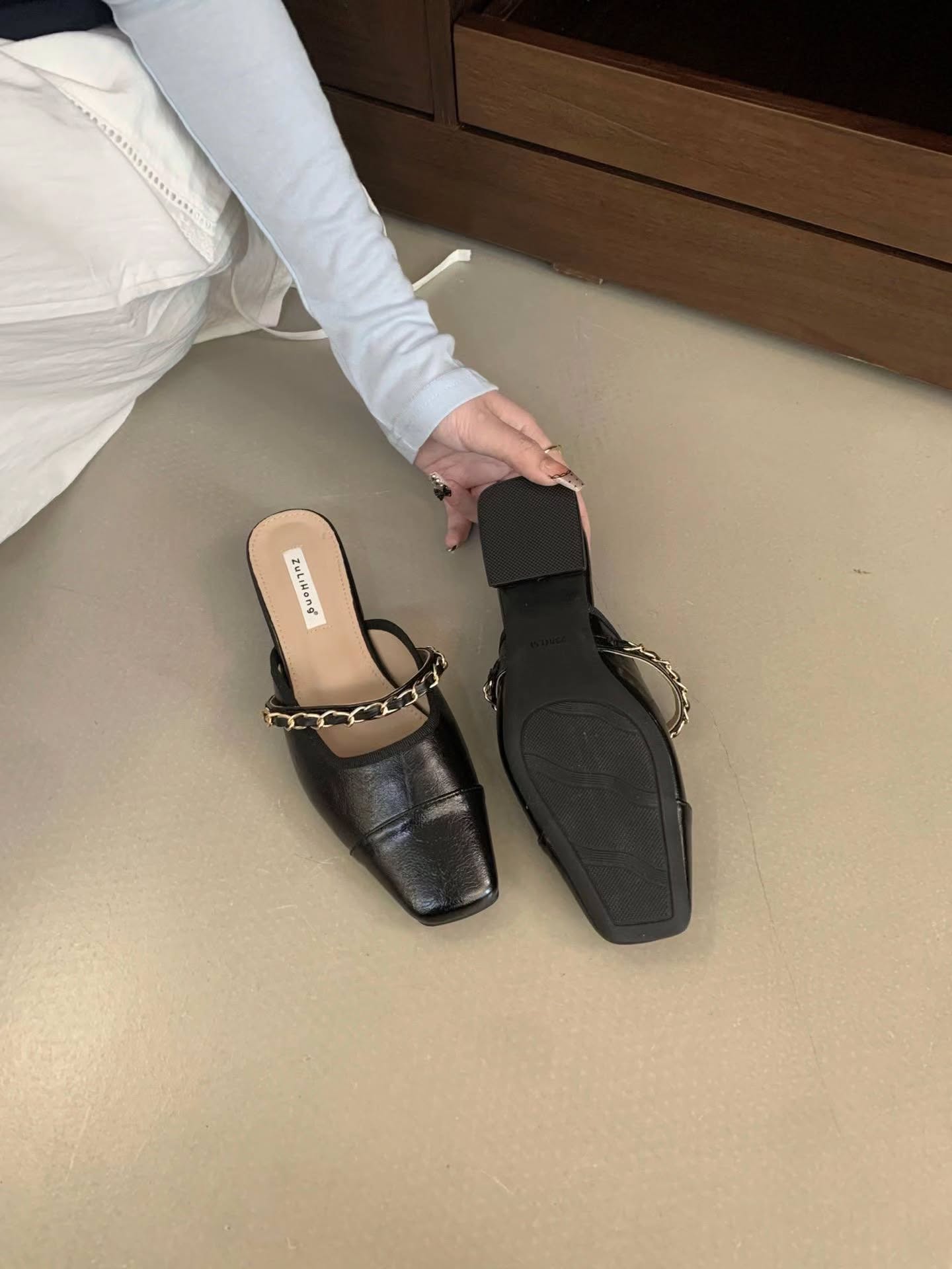 520-10 小香风链条半拖鞋 🇨🇳