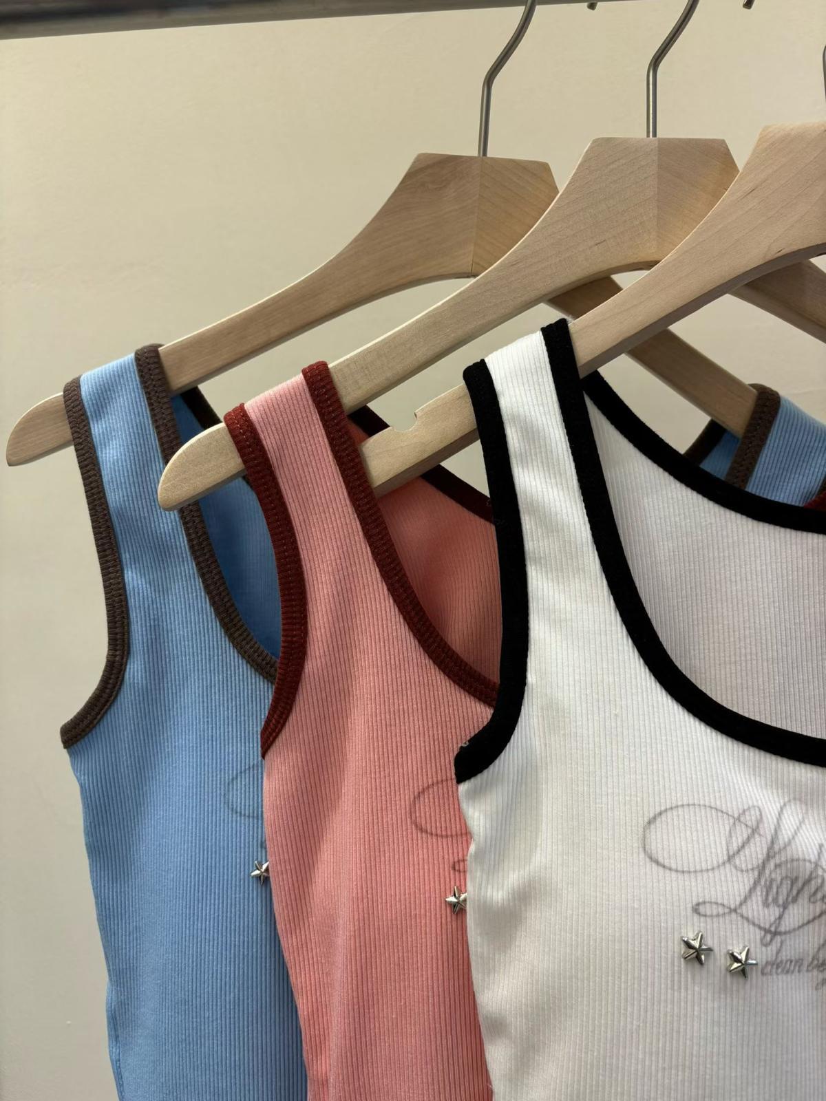 E16 拼色方領釘釘Bra top