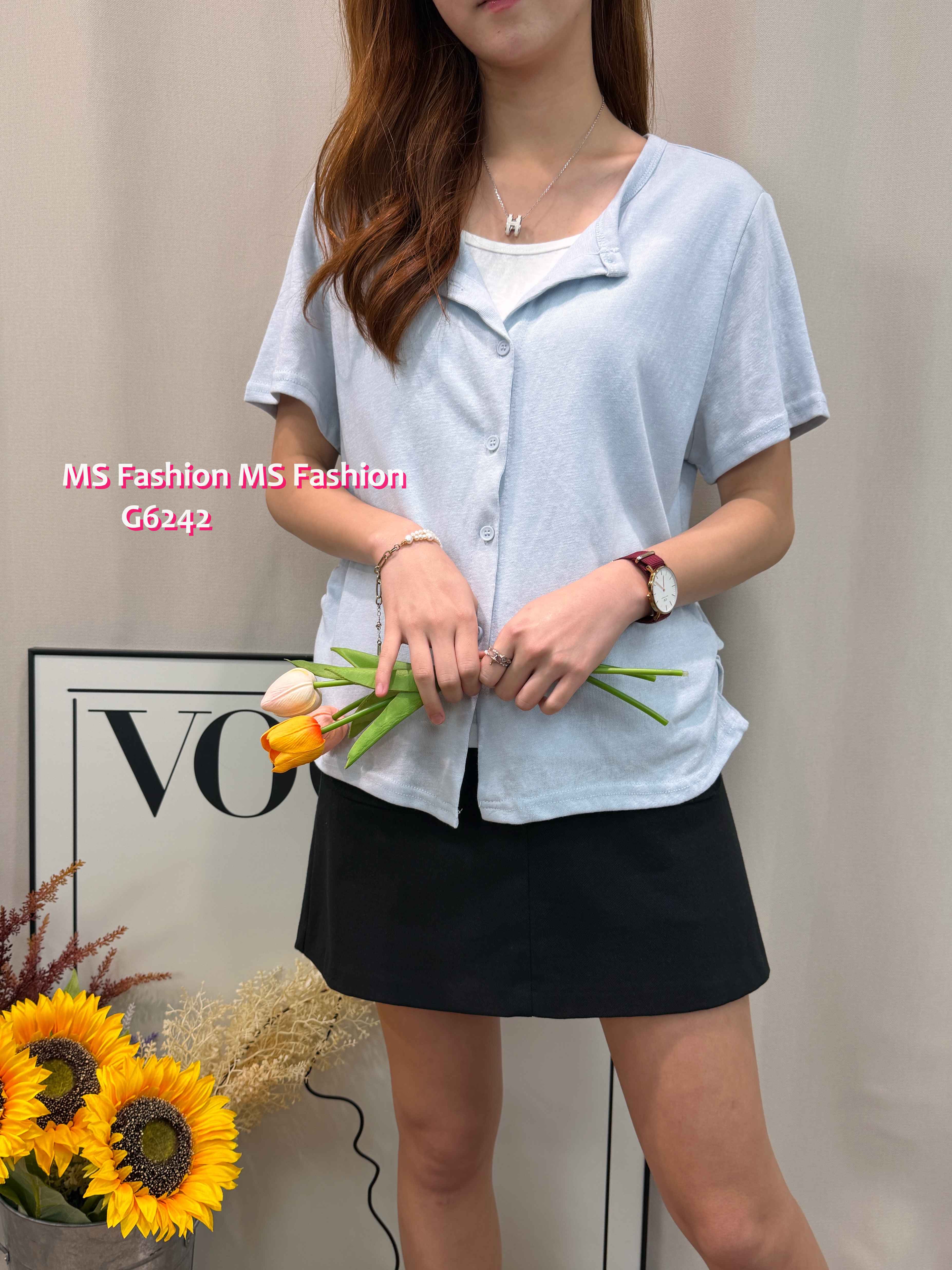 G6242 拼色假兩件top