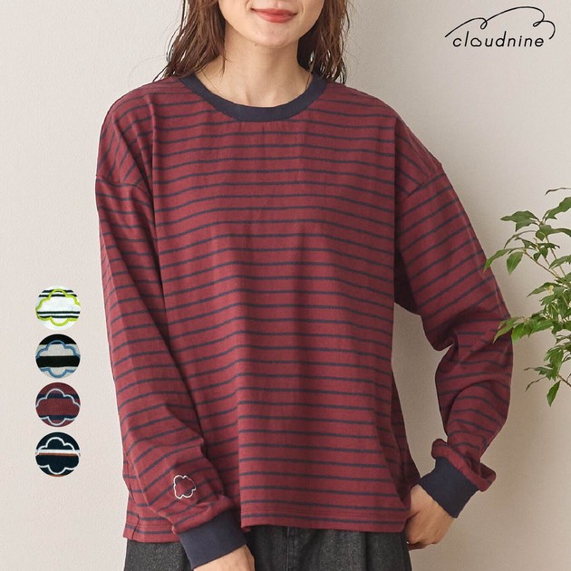 日牌Cloudnine 條紋雲朵刺繡長袖上衣