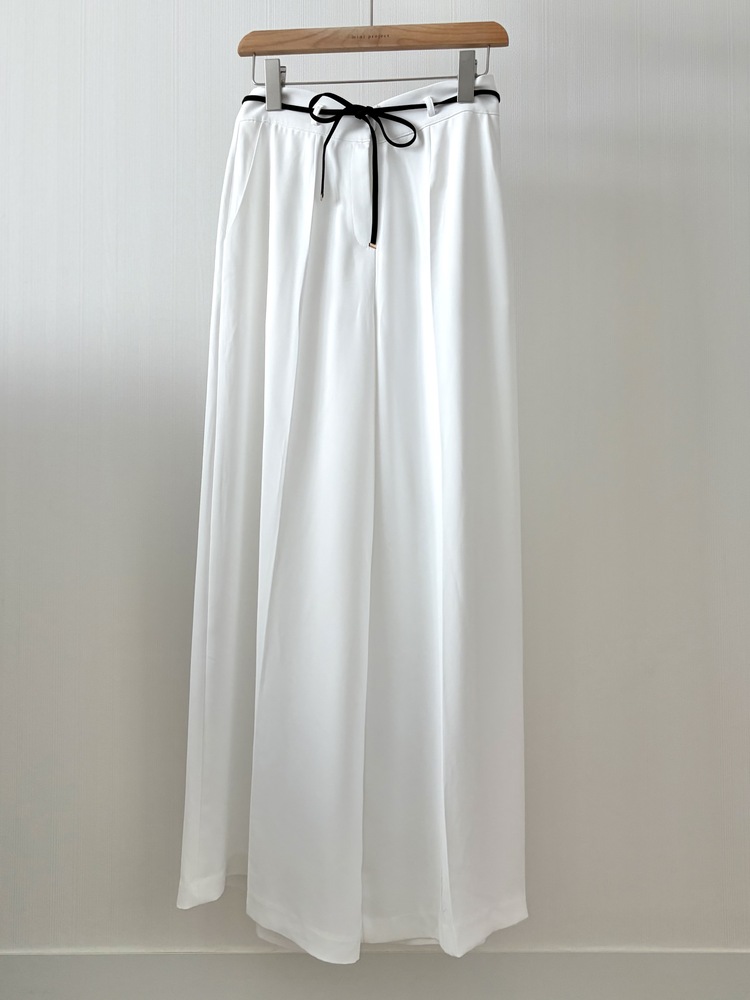 [超涼!!] Contrast Belt Wide Leg Slacks (White)
