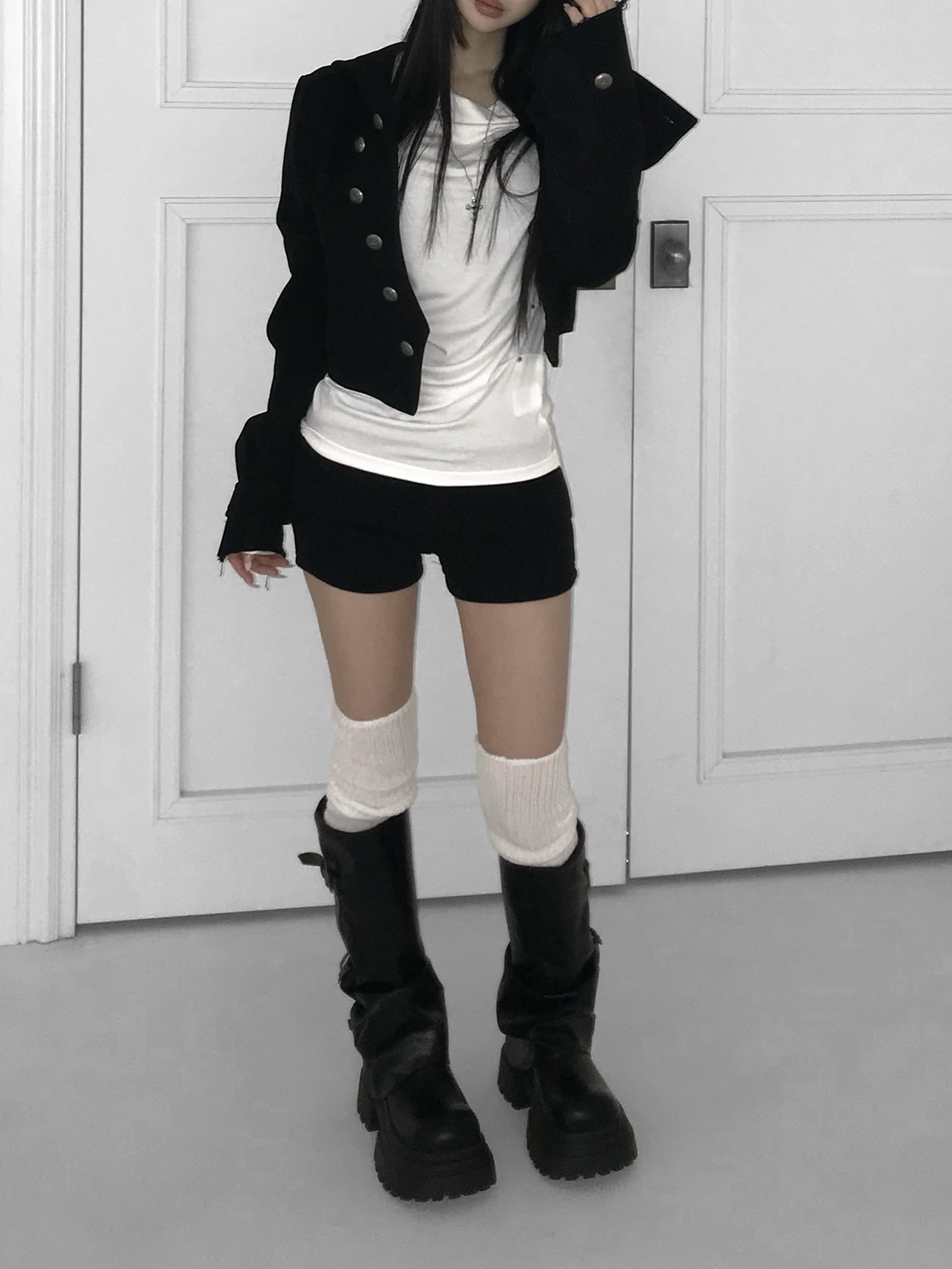 Asymmetric Raw-Edge Hooded Cropped Jacket