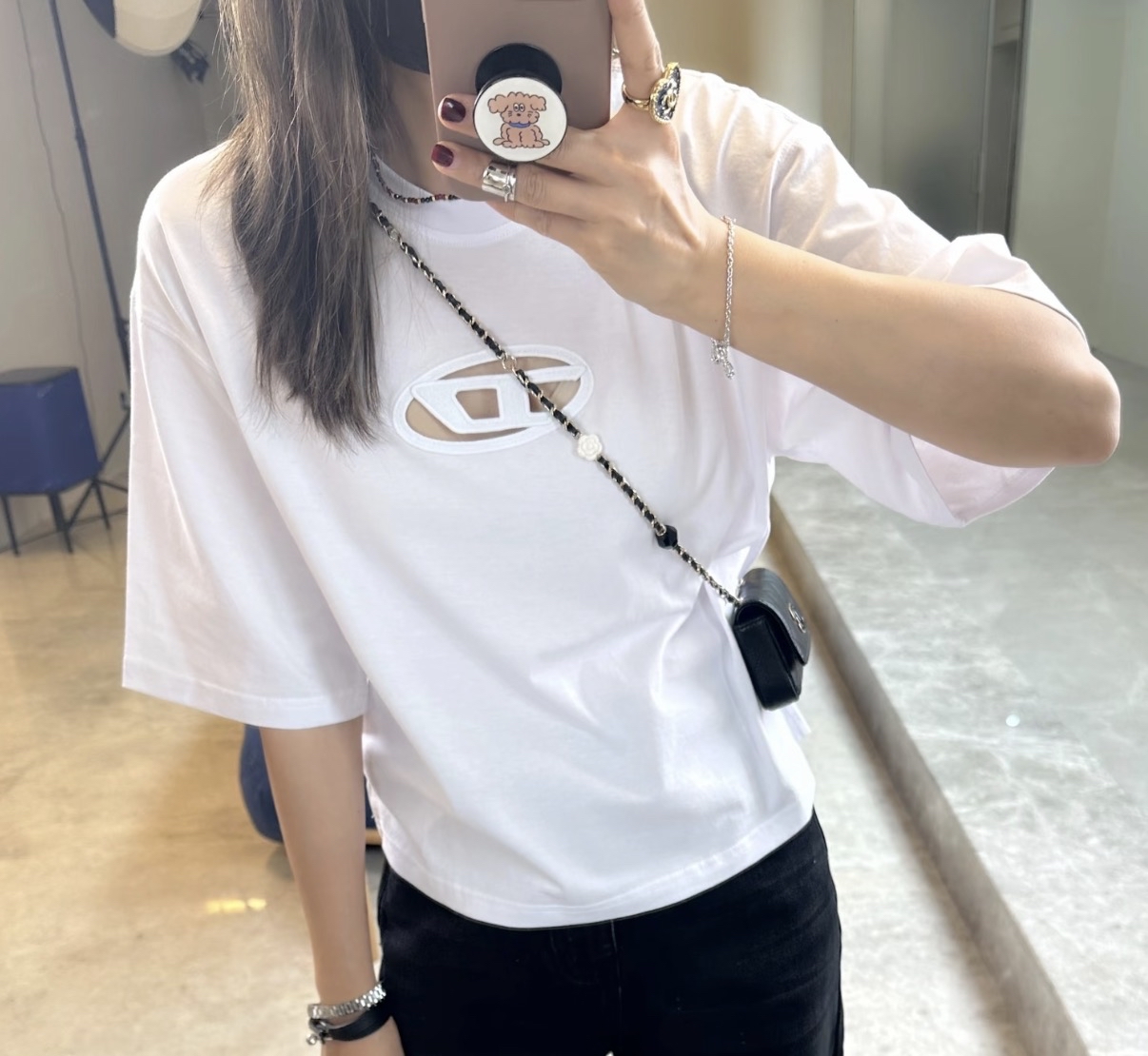 Diesel 白色logo鏤空Tee