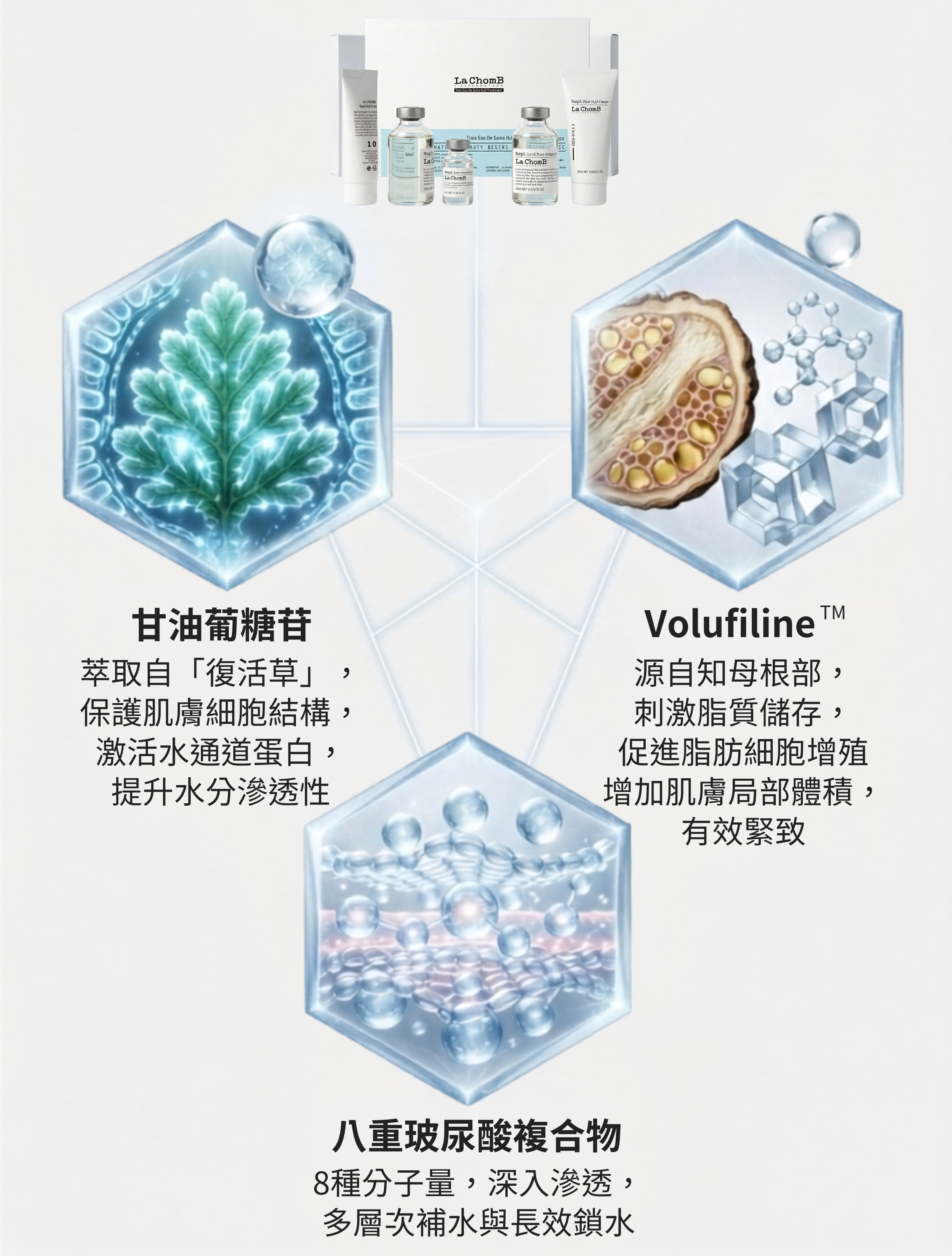 La ChomB Complete Renew Cream 抗初老再生霜核心亮點：產品通過德國 Dermatest 極致安全認證，並經臨床測試證實具備抗藍光防護功能。核心配方結合 PDRN 鮭魚 DNA 萃取物、腺苷、菸鹼醯胺與玻尿酸，能深層補水、強化屏障、修復再生，同時添加積雪草、馬齒莧及紅酒萃取物，達到抗氧化、舒緩與延緩肌膚老化的全方位護理。