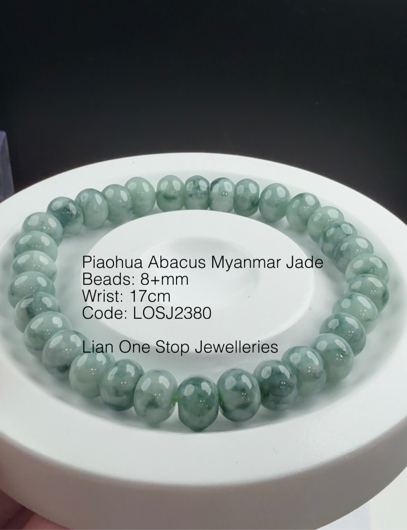 Code: LOSJ2380 Piaohua Abacus Myanmar Jade 8+mm