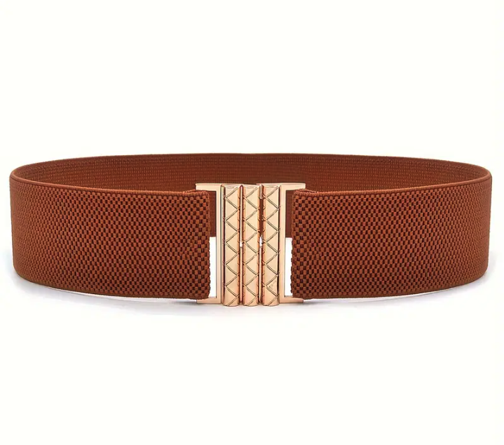 Large Buckle Wide Belts Classic Solid Color Elastic Waistband