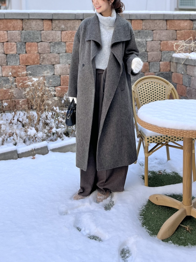 [70% Wool] Parisian Belted Wool Coat (Dark Grey)