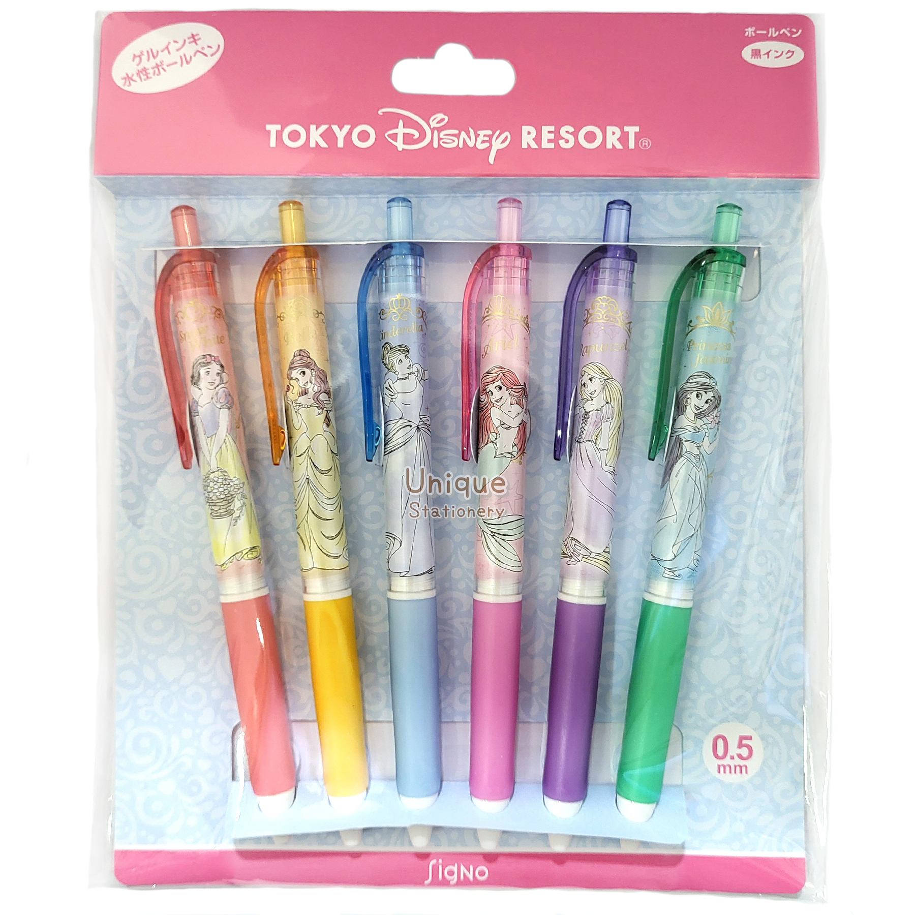 現貨｜【日本 Disney Store 限定】 一套6枝 Princess 公主 日本製 uni Signo RT 0.5mm 黑色 啫喱筆 (060654)
