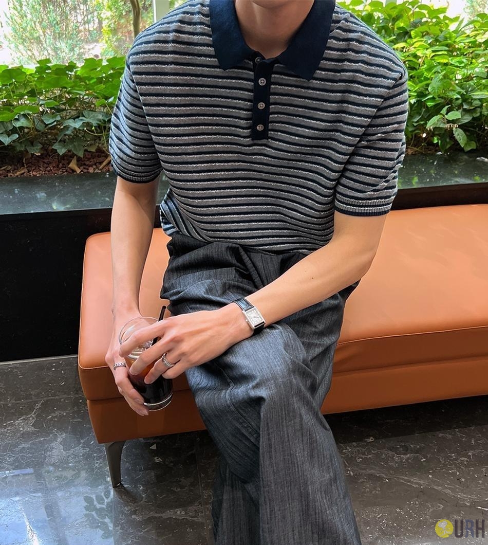 【100%保證韓國直送】Stoll Boucle 復古毛圈紋理條紋針織 Polo 衫 👕 [2 color] RG115868