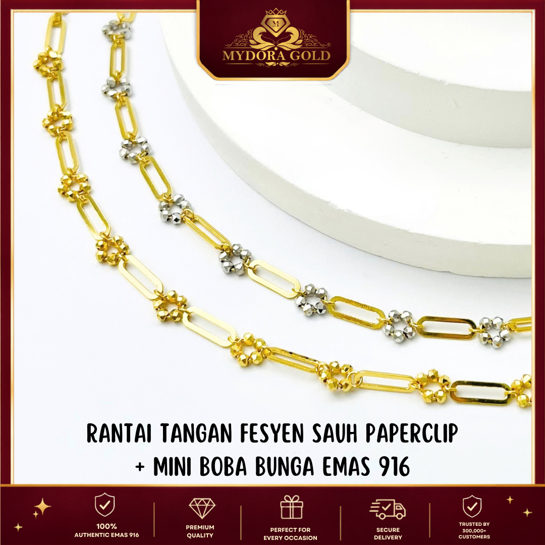 MYDORA EMAS 916 Rantai Tangan PaperClip + Boba Bulat l EMAS 916/22K