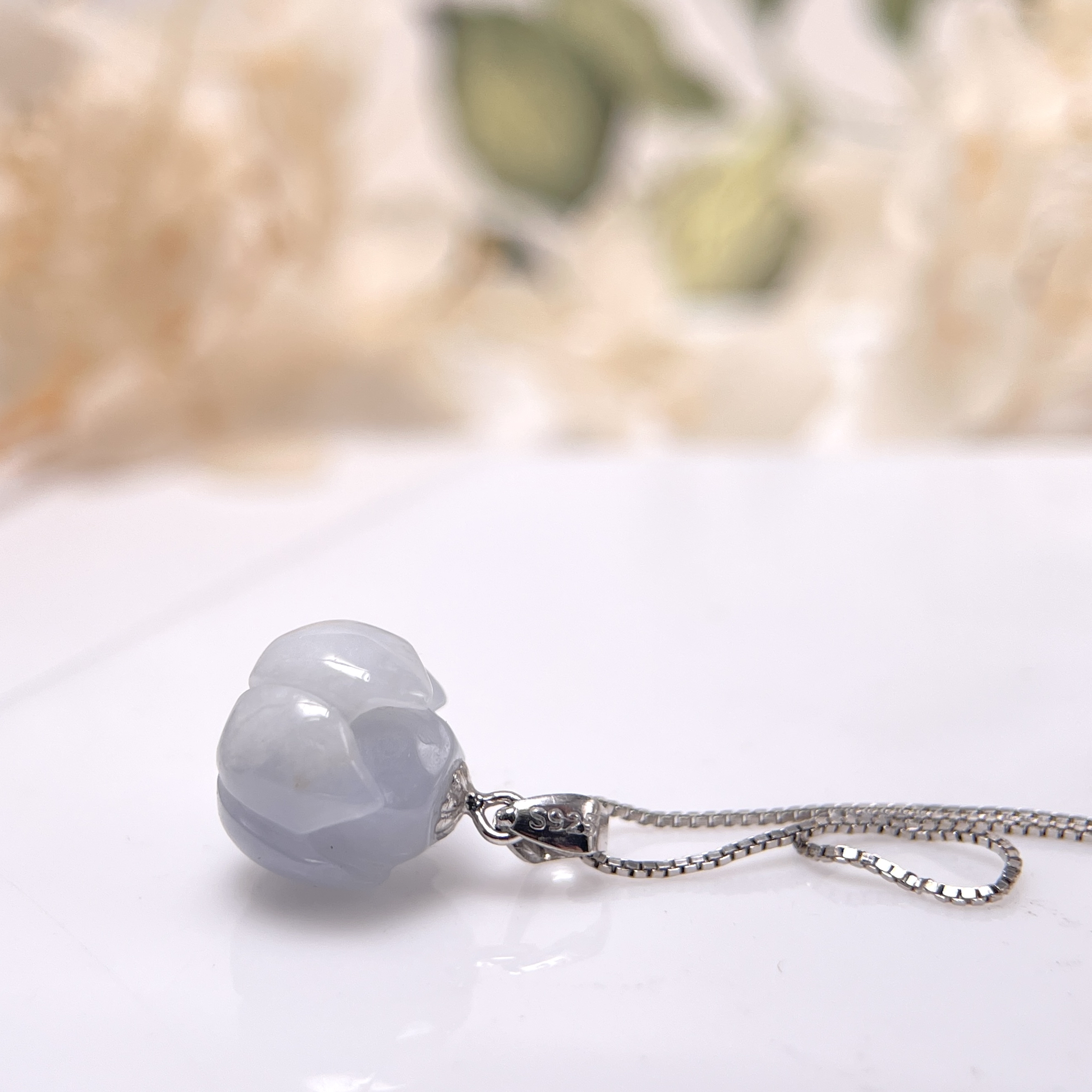 FBG26-H03 淡紫色立體蓮花純銀吊墜 (不含鏈)