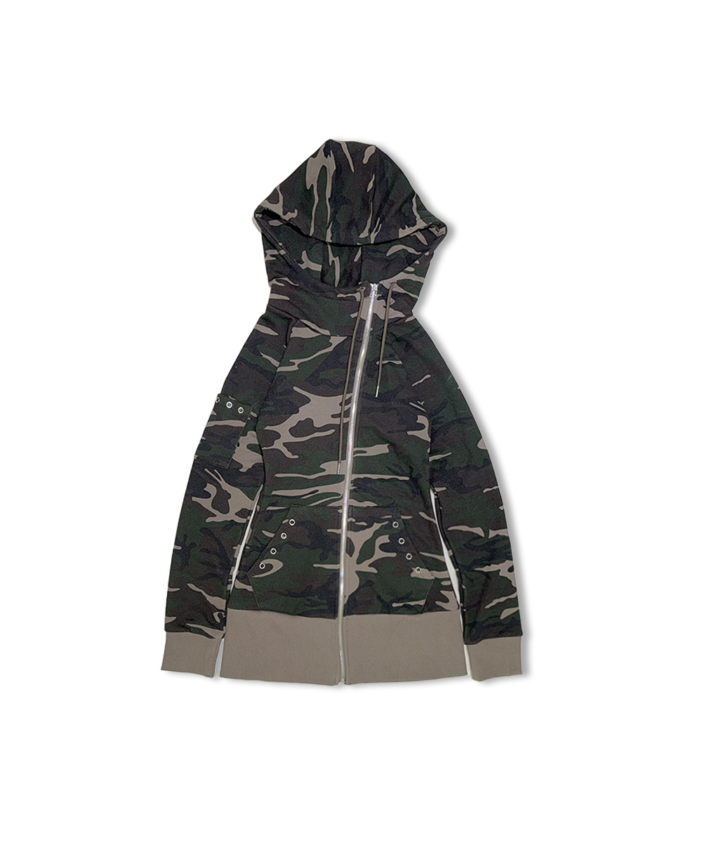 Camo Zip-Up Hooded Mini Dress