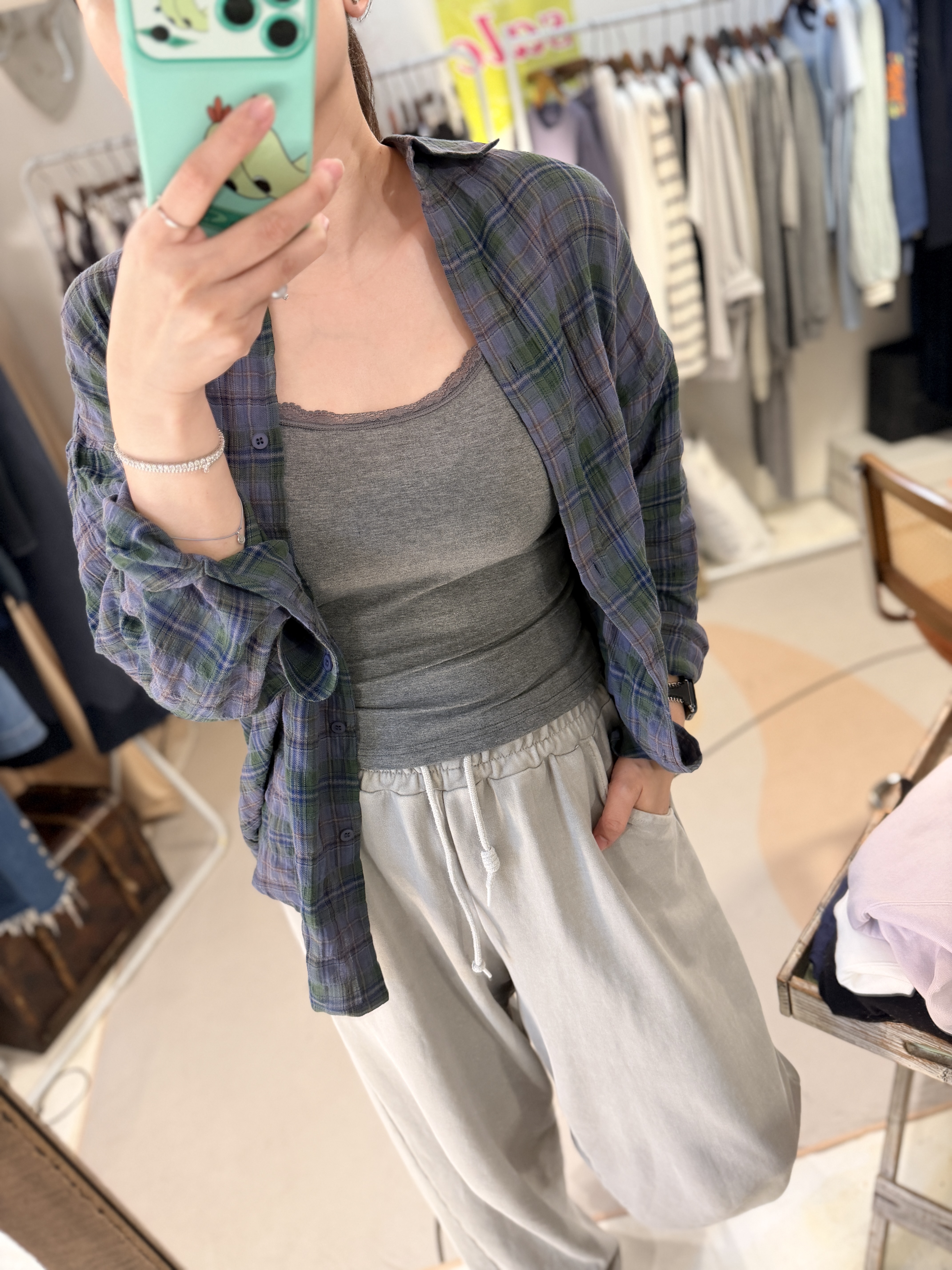 Purple light checked shirt