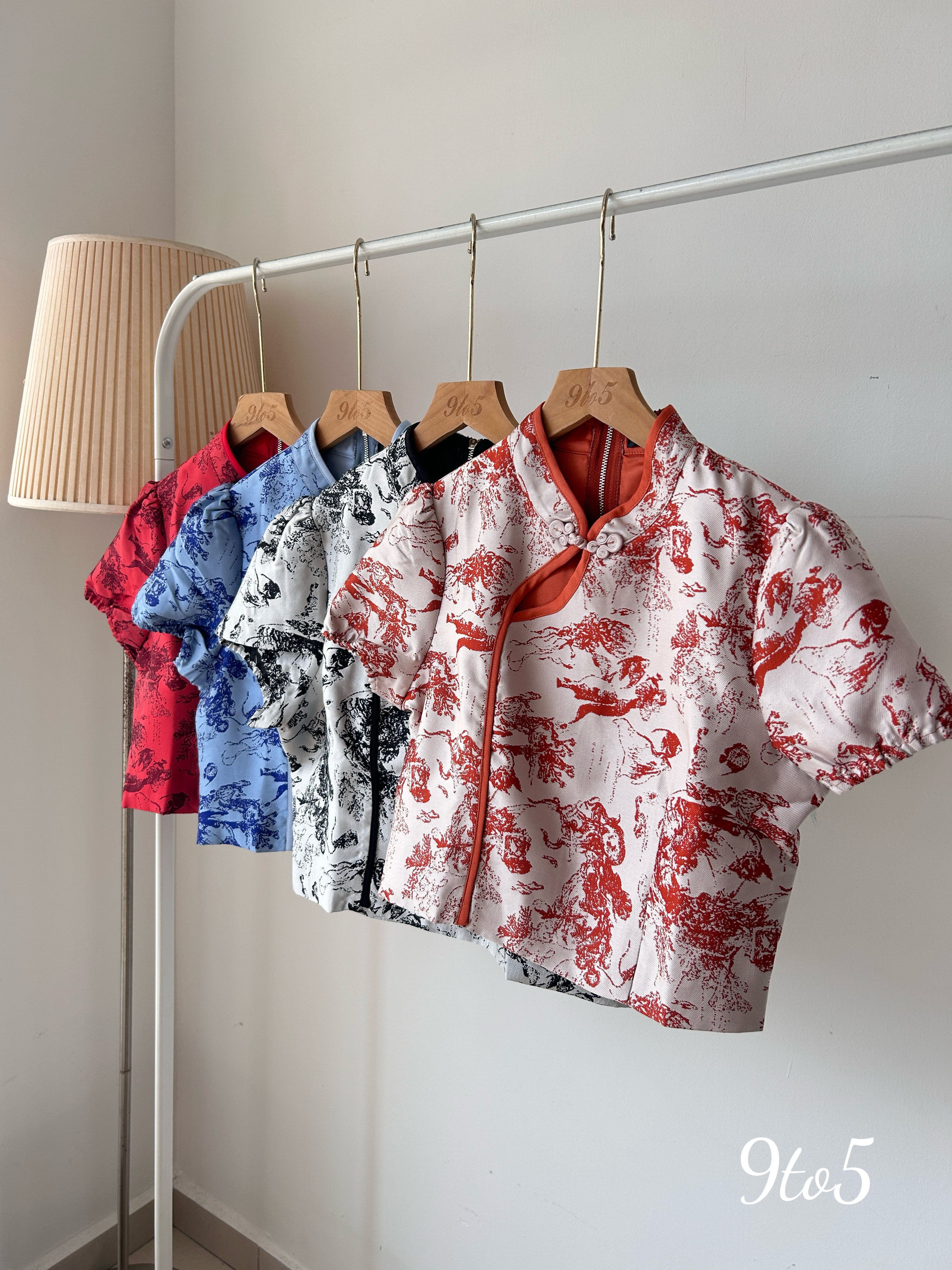 T3922 Puff Sleeve Cheongsam Top - 4 Colors