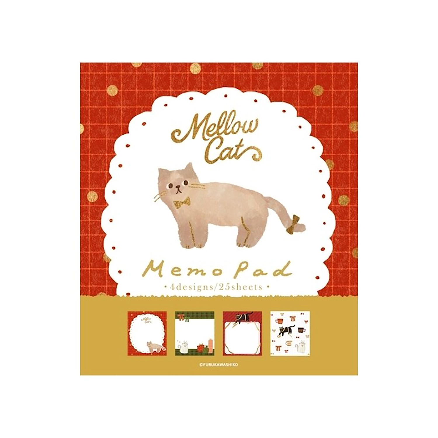 古川紙工 - 方形記事本 (紅色格紋貓咪款)