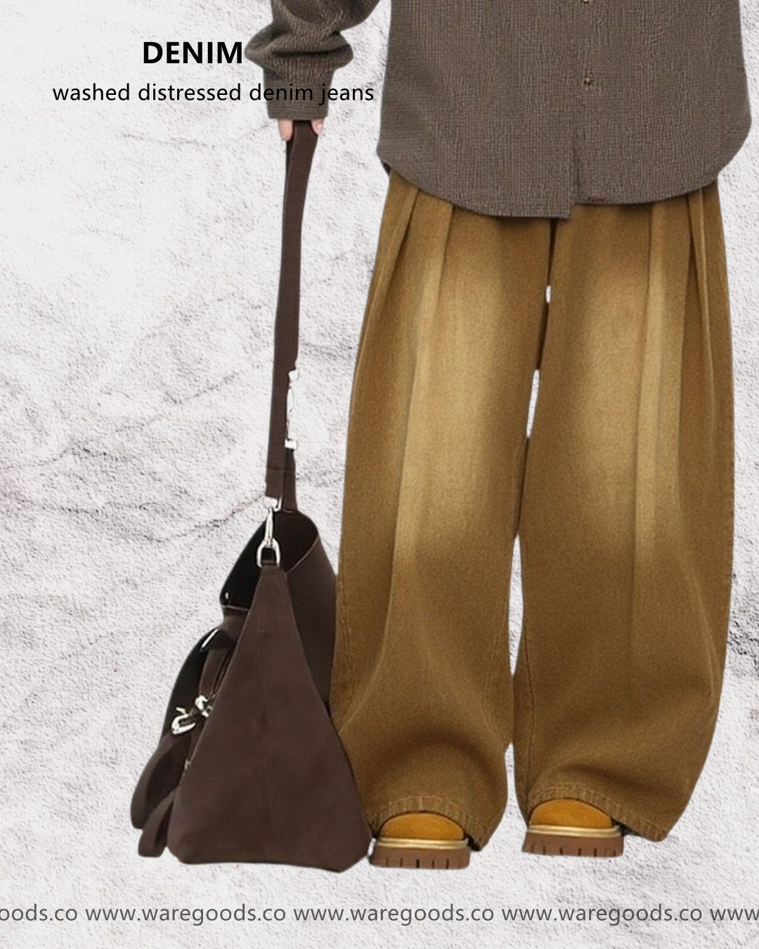 W35757水洗腰繩垂感牛仔褲