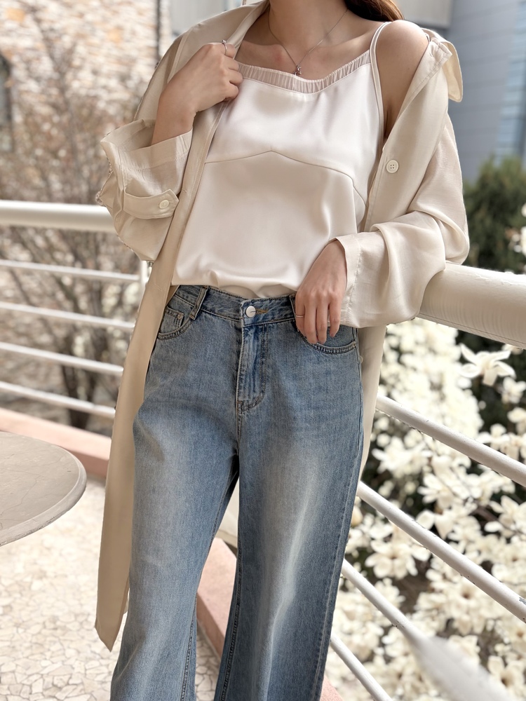 Silky Shirred Trim Camisole (Ivory)