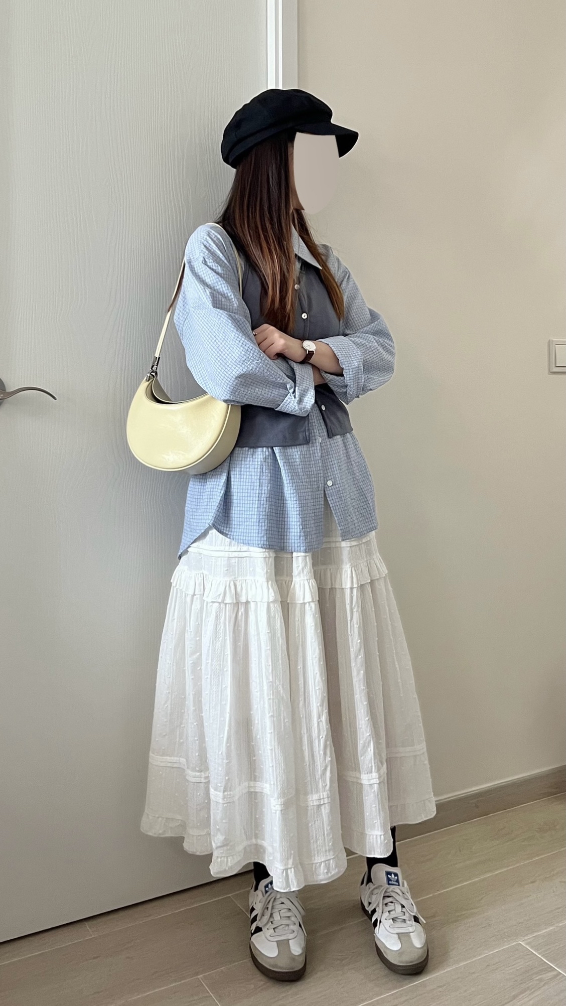 韓風細格紋薄恤衫 