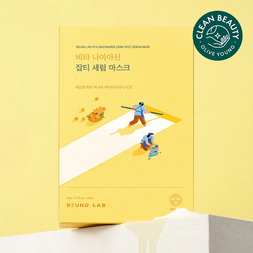 ROUND LAB Vita Niacin Blemish Mask 獨島維他命煙醯胺淡斑精華面膜10片/盒 | Olive Young優惠套裝