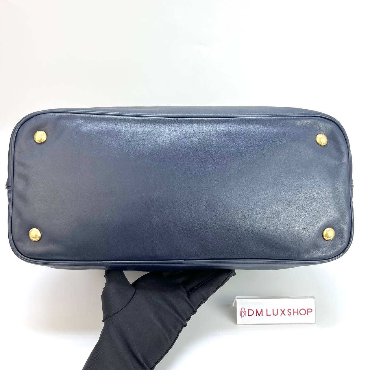 Prada Navy Blue Leather Tote GHW
