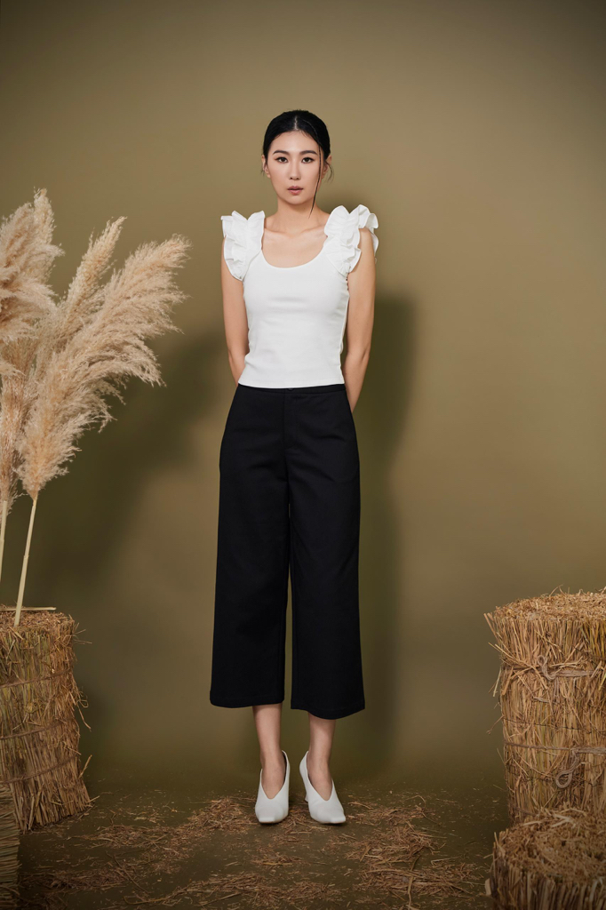 CP1649 Minimal Cropped Wide-Leg Pants