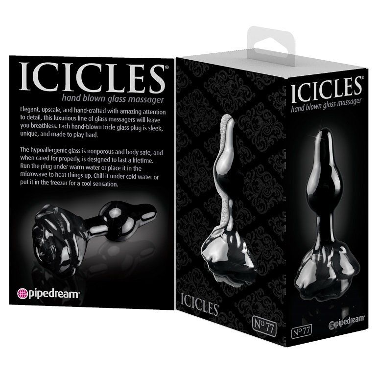 Icicles - 玻璃玫瑰款後庭按摩器77號 - 黑色 照片-4