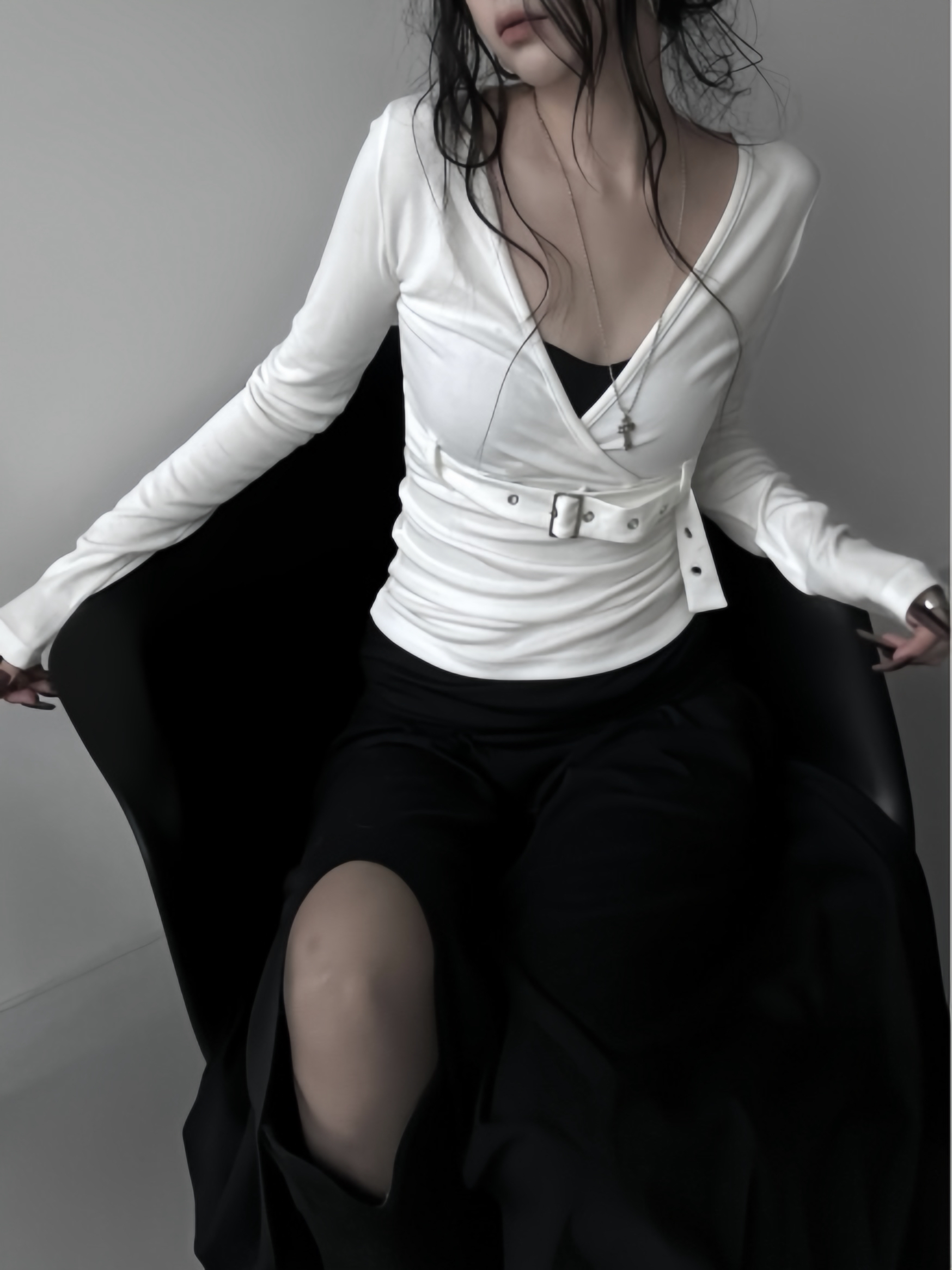 Belted Wrap V-Neck Top