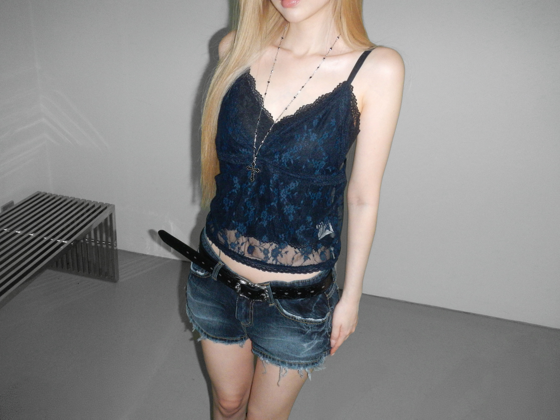 Low-Rise Distressed Denim Shorts