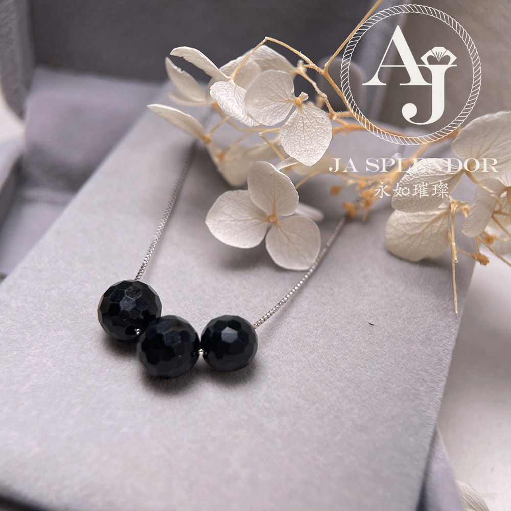 D-06A 天然翡翠A玉 墨翠鑽石切割平安幸運純銀項鏈