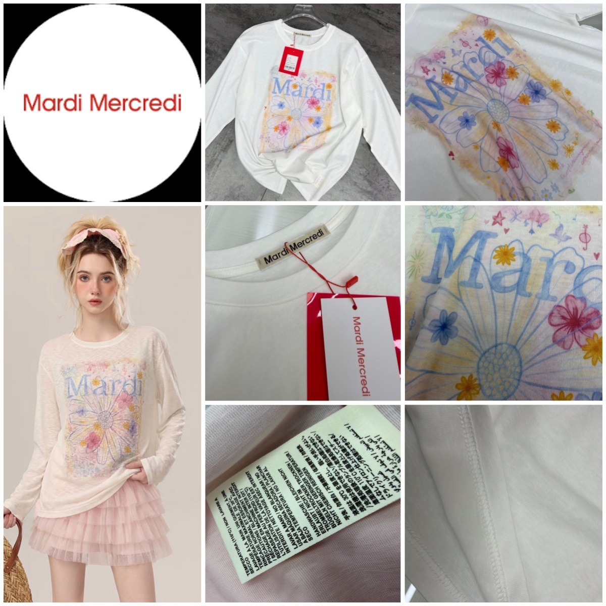 韓國🇰🇷 Mardi Mercredi 花卉圖案長袖Tee