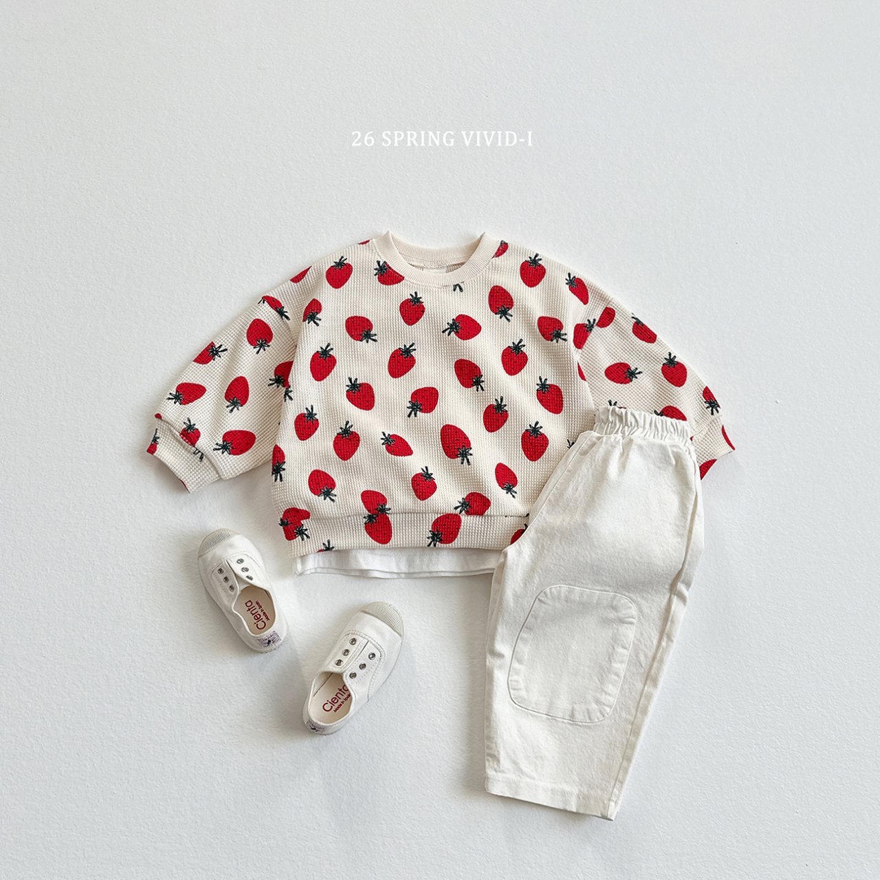 🌸預訂 韓國直送🌸🇰🇷VIVIDI兩色草莓碎花滿印長袖華夫格上下套裝