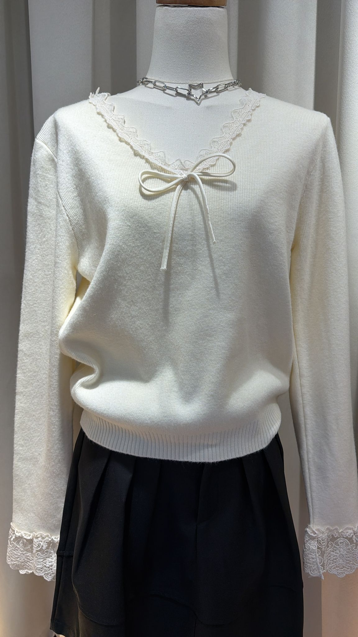 蕾絲領結針織衫