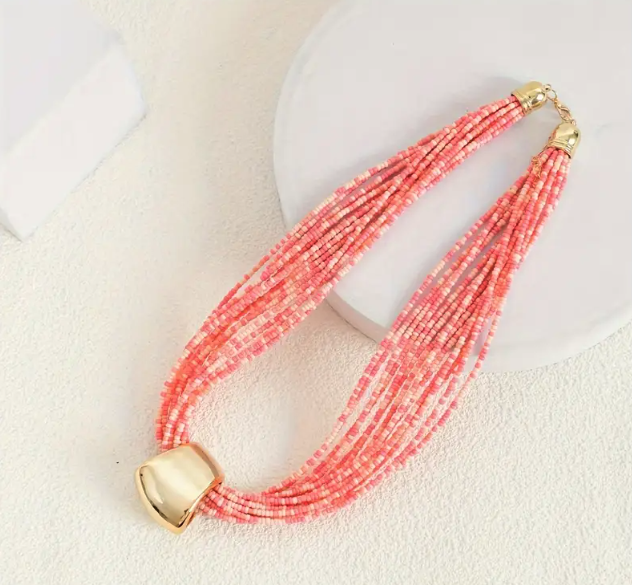 Monochrome Mosaic Beaded Necklace