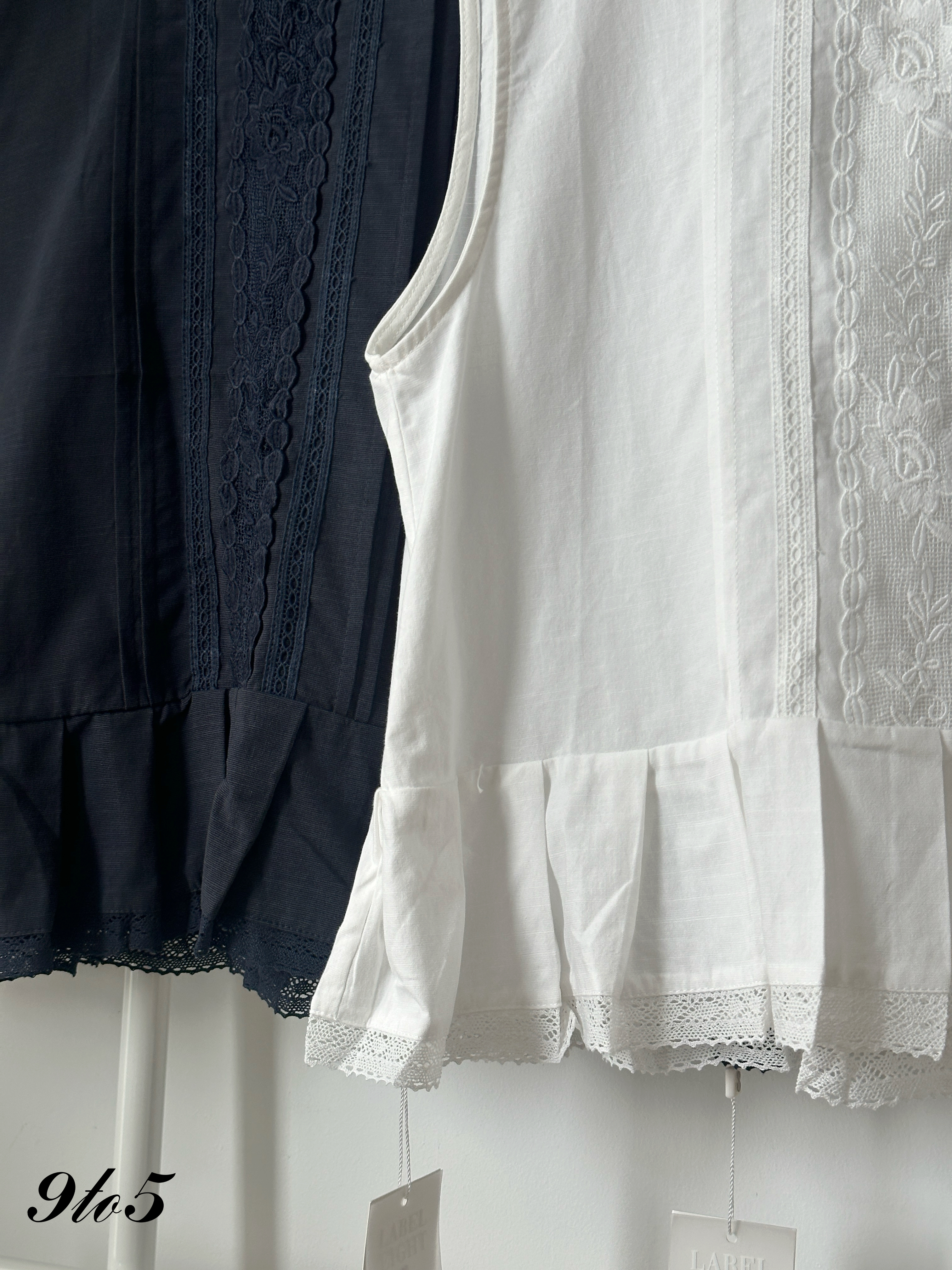 T4209 Sleeveless Top Lace Trim - Blue & White
