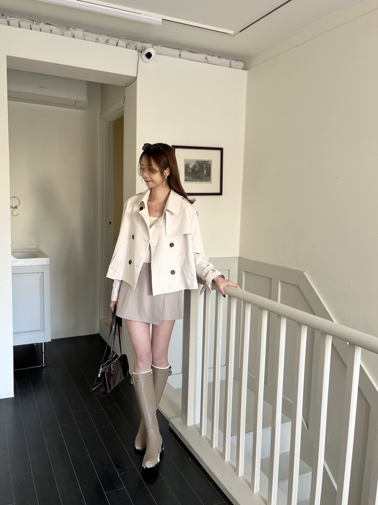Trench-Style Short Coat (Cream)