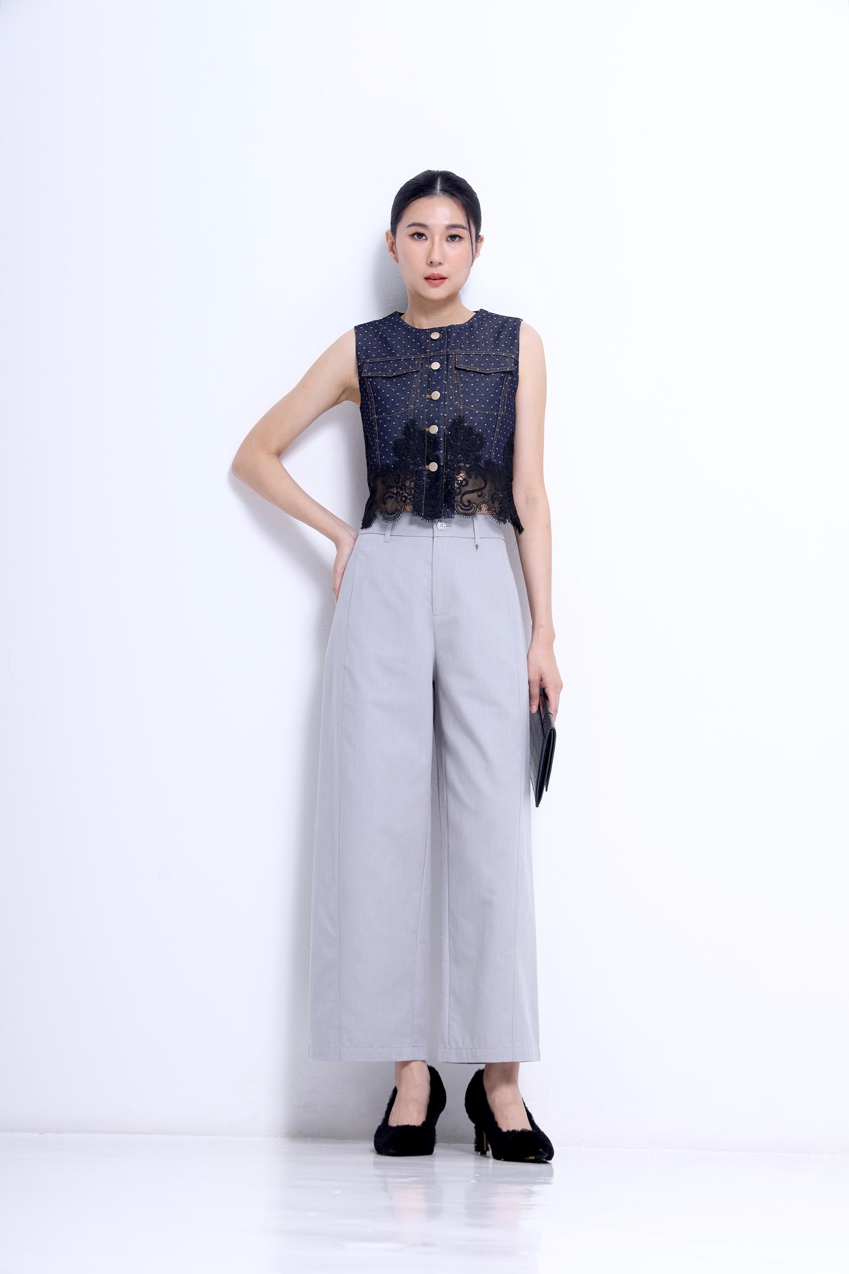 CB2786 Lace Trim Jacquard Vest Top