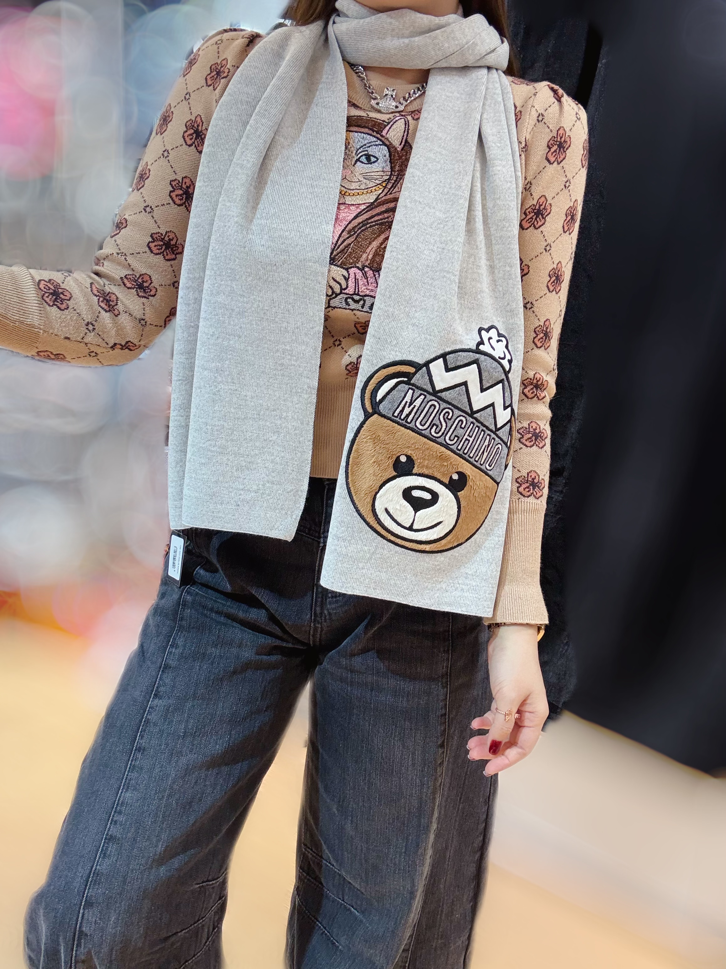 Moschino scarf grey/bear