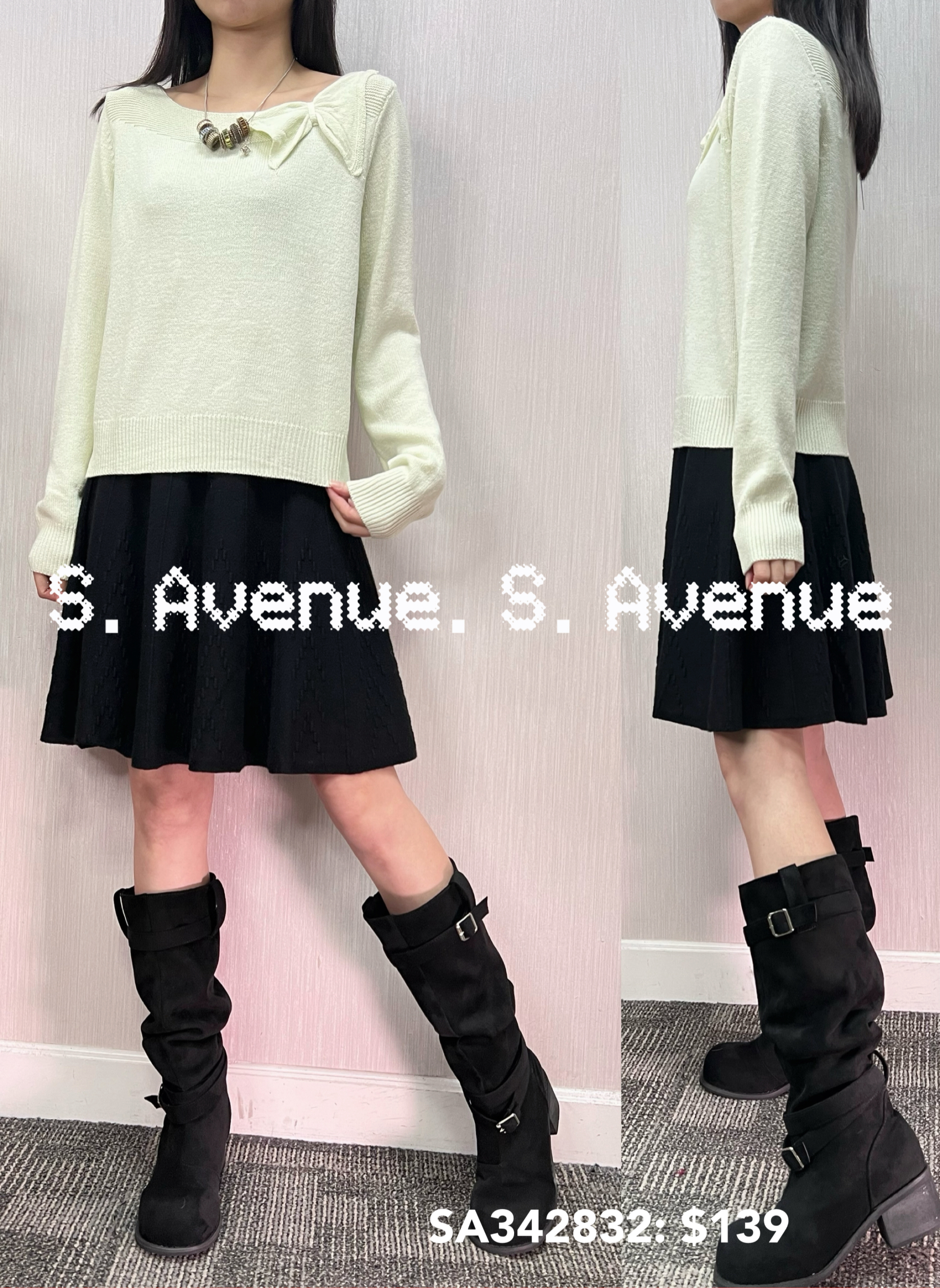 SA342832: 長袖領側蝴蝶結線冷top