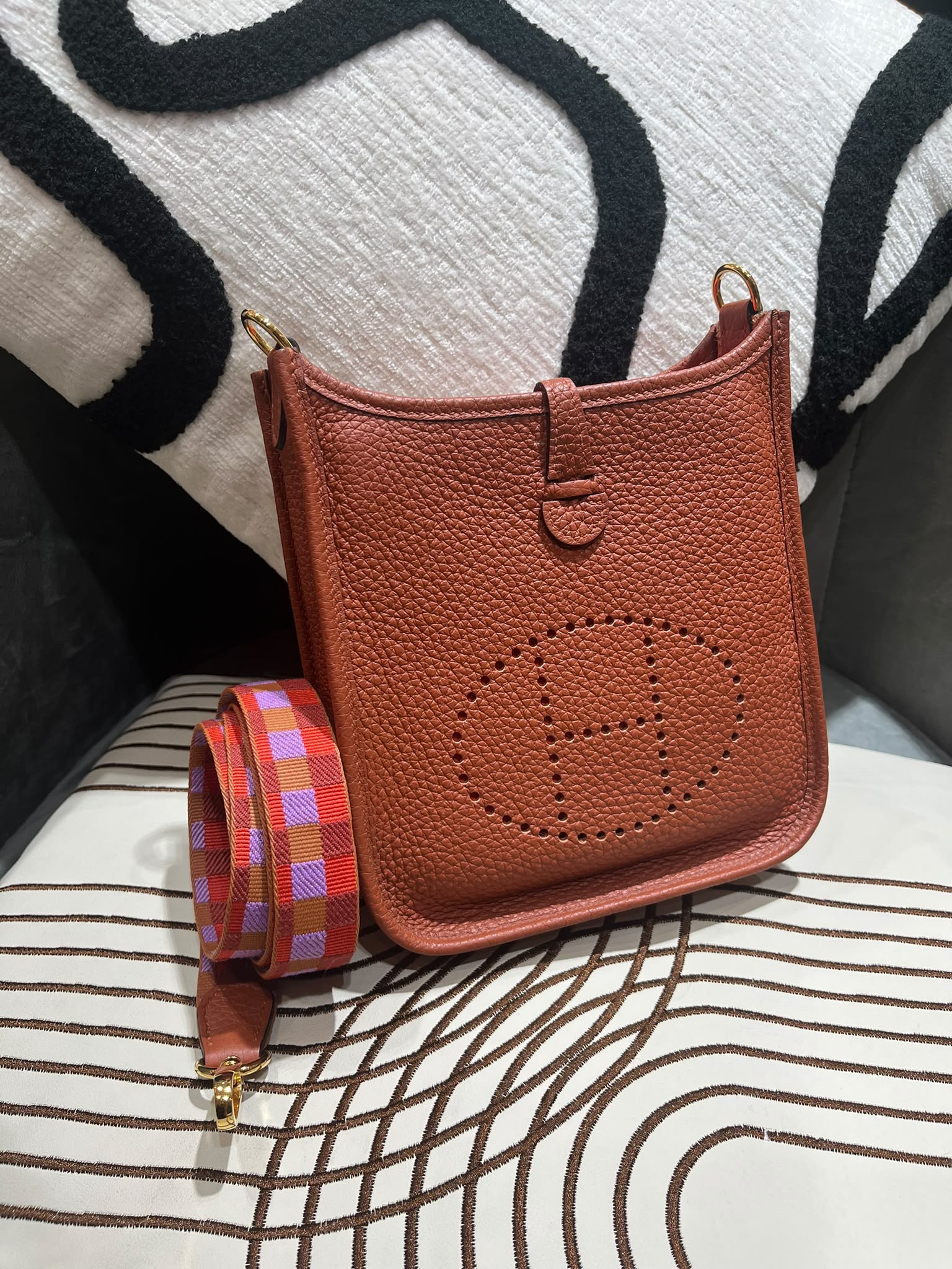 Hermes mini evelyne ,STAMP U,6C 古銅牛皮 100%Authentic,98%new ✅原裝織紋肩帶✅dust bag  