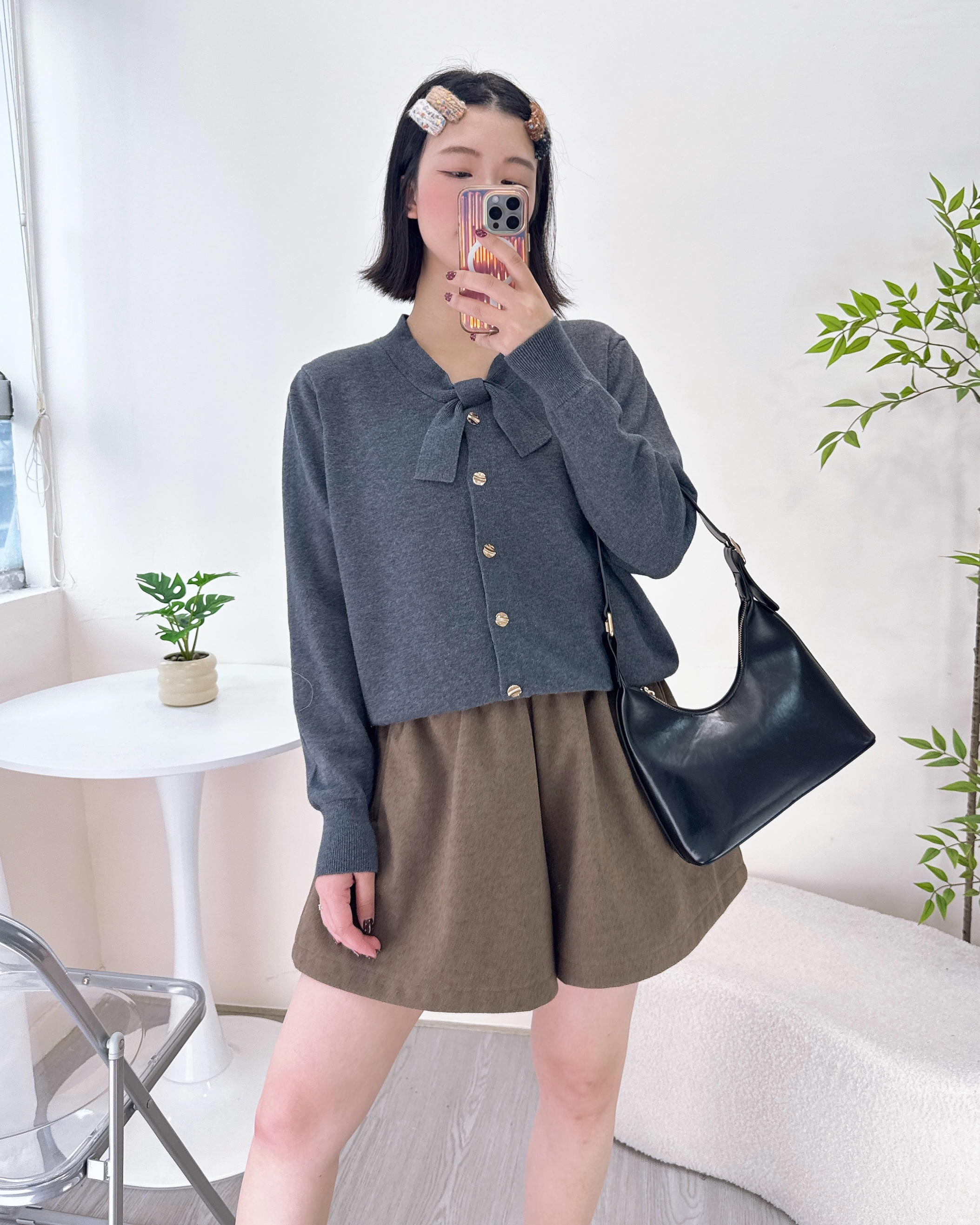 超美領結柔軟針織上衣 3色