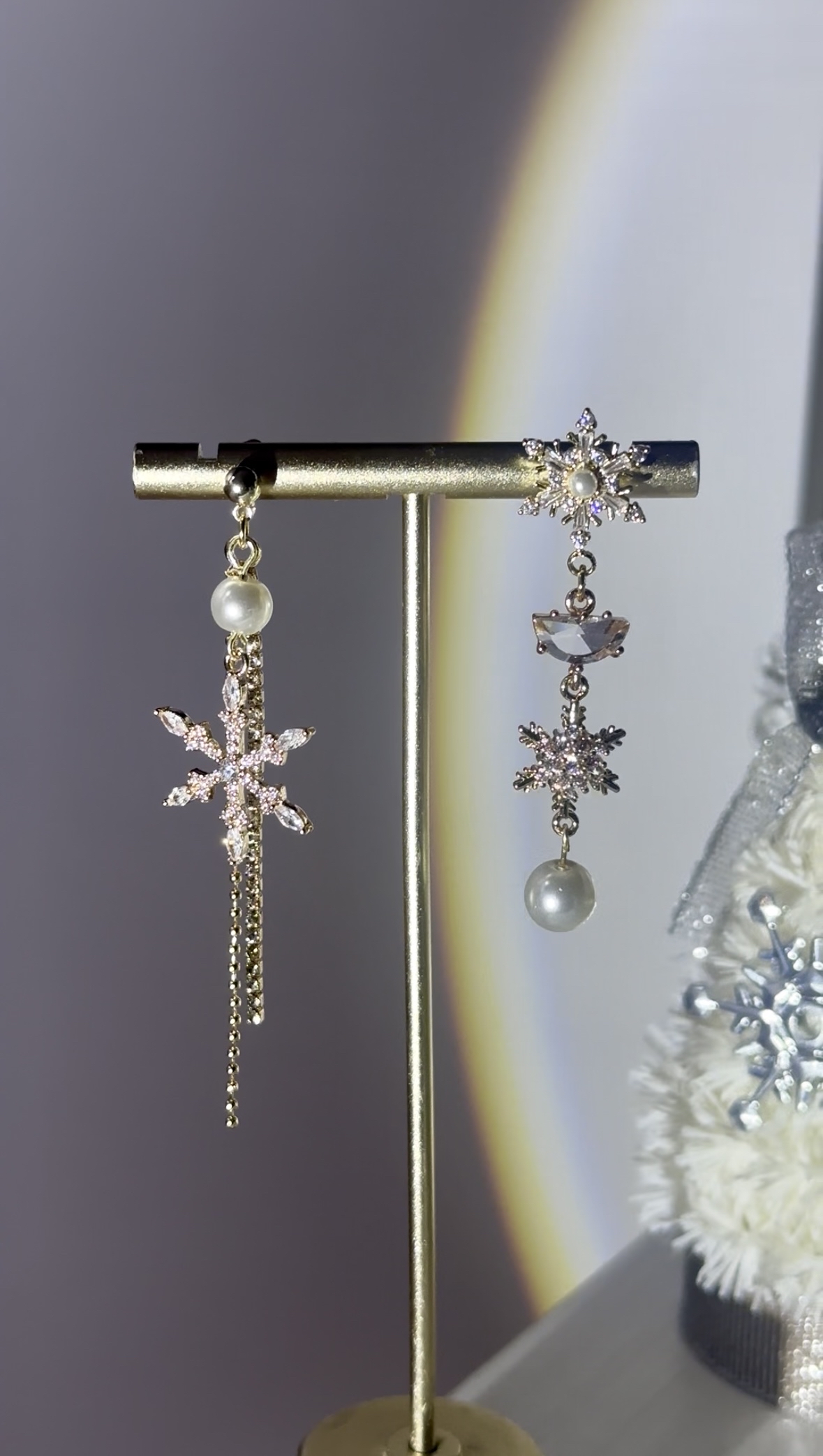 白色聖誕❄️珍鑽星耳環(金)